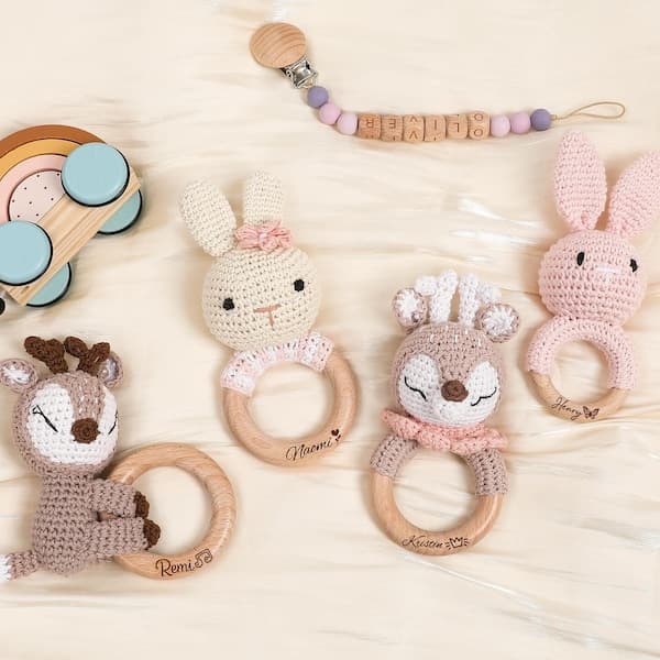 Personalized Crochet Baby Rattle Toy for Girls and Boys, Animal Crochet Baby Rattle, Baby Shower Gift, Baby Rattle Grasping Toy,Newborn Gift